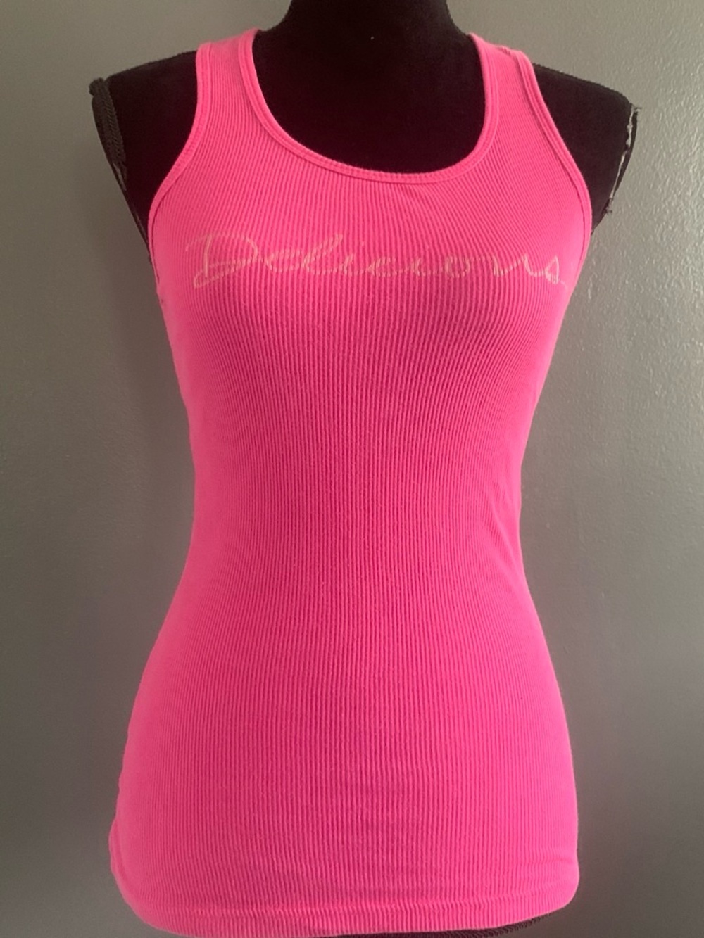 Delicious Hot Pink Ribbed Tank with Script Logo - Picture 4 of 6